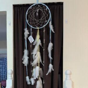 Blue and White Dreamcatcher with Feathers